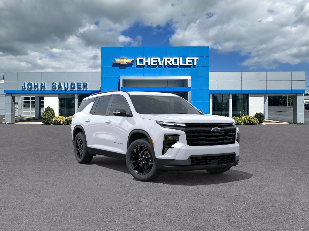 2026 Chevrolet Traverse LT in Summit White — front three-quarter view