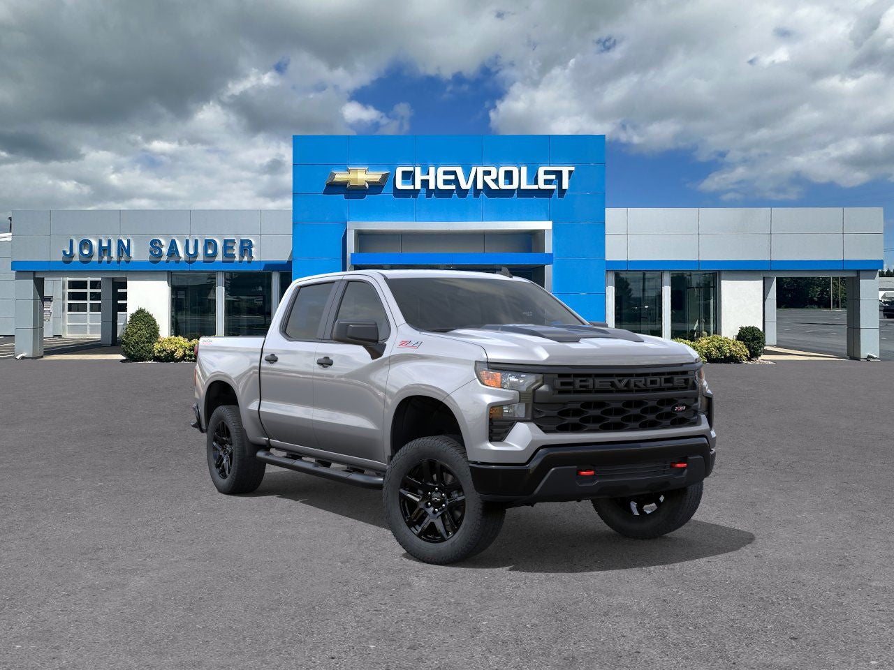 2025 Chevrolet Silverado 1500 Custom Trail Boss in Sterling Gray Metallic — front three-quarter view